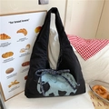 Grand sac cabas en toile noire avec imprimé éléphant bleu et nœud à carreaux - Noir