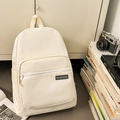 Sac à dos minimaliste en nylon blanc cassé avec poche logo et poches latérales pour étudiants - Blanc Cassé
