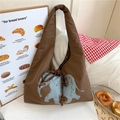 Sac fourre-tout en toile marron avec imprimé éléphant bleu et cordon à carreaux - café