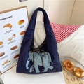 Grand sac cabas en toile marine avec imprimé éléphant et ruban à carreaux - Bleu