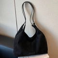 Minimalistische schwarze Wildleder-Hobo-Tasche mit großem Fassungsvermögen und Doppelriemen - Schwarz