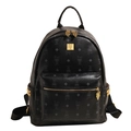 Fashionable black faux leather backpack with cartoon rabbit print and gold hardware - Large / Black