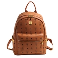 Brown faux leather backpack with rabbit patterns and gold studs in a casual minimalist style - Large / Brown
