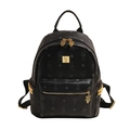 Black leather backpack with gold Moneti monogram print and metallic studs on the sides - M / Black