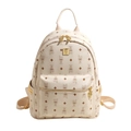 Minimalist beige quilted backpack with cartoon rabbit pattern and gold zippers - M / White