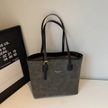 Bolso tote grande gris oscuro con textura vintage y elegantes asas negras - Negro