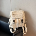 Mochila minimalista de nailon blanco crema con hebillas negras y cierre de cordón casual - Blanco Roto