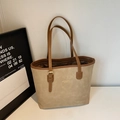 Khaki large capacity tote bag with dark brown trim and brand logo for daily commute - No Pendant / Khaki