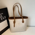 Minimalist cream tote bag with brown straps and gold buckle details for women - No Pendant / Off White