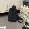 Minimalist black nylon sling bag with drawstring pocket and adjustable wide shoulder strap - Black