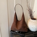Vintage dark brown matte suede large tote bag with elegant minimalist shoulder strap - Brown