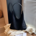Classic black frosted leather Hobo shoulder bag with a minimalist large capacity design - Black
