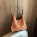 Retro large capacity dark brown suede hobo tote bag for women minimalist shoulder bag style - Brown
