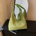 Avocado green frosted suede hobo bag with wide shoulder strap and magnetic closure - Green