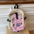 Sac à dos d'école en nylon rose et beige avec cordon élastique et boucles - Petit / Rose