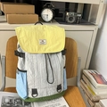 Zaino casual in nylon patchwork per studenti con patta gialla e tasche laterali azzurre - Giallo Grande
