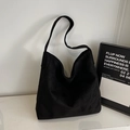 Minimalist black faux suede large tote bag with wide shoulder strap for commuting - Black