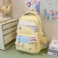 Sac à dos scolaire jaune et bleu de style japonais avec jolis charms chat et ours - Jaune (Avec Pendentif)