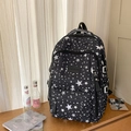 Black school backpack with white star print and multiple storage compartments - Black