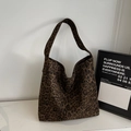 Large leopard print hobo shoulder bag with a spacious minimalist tote design - Leopard Coffee