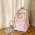 Pink printed high school backpack with star patterns and large capacity storage - Pink