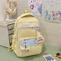 Light yellow canvas school backpack with capybara print and plush cat pendant - Yellow (No Pendant)
