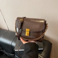 Borsa a tracolla marrone scuro in pelle con catena dorata e fibbia in metallo - Marrone