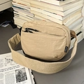 Minimalist beige crossbody bag with wide strap and multiple zipper compartments - Khaki