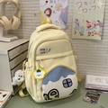 Sweet yellow high-capacity student backpack with cute plush dog pendant and patches - Yellow with Pendant