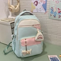 Light blue and pink casual school backpack with cute cat plush charm for students - Green (No Pendant)