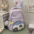 Sweet light purple school backpack with cute house design and plush dog pendant - Purple With Pendant