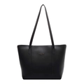 Classic large black leather tote bag with elegant gold lettering and slim shoulder straps - Black