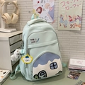 Mint green large school backpack with house pocket and plush dog keychain - Green with Pendant