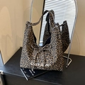 Vintage leopard print tote bag with bow detail and Our Love Party print on canvas - Dark Coffee