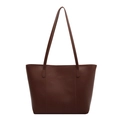 Minimalist large brown tote bag in synthetic leather featuring Fashion Trend text - Brown