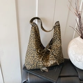 Leopard print tote bag with Our fav white script text and elegant bow tie detail - Light Coffee