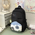 Black school backpack with cute cartoon house pocket and yellow cloud charm - Black without Pendant