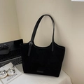 Minimalist black suede tote bag with adjustable shoulder straps and large capacity for work - Black without Pendant