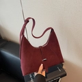 Chic burgundy faux suede hobo bag with silver buckle and wide shoulder strap - Burgundy