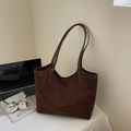 Minimalist large brown suede tote bag for commuting with sleek shoulder straps - Coffee without Pendant