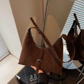 Deep brown suede moon-shaped shoulder bag with silver hardware and vintage strap detail - Brown