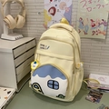 Light yellow high capacity student backpack with house pocket and cloud charm accessory - Yellow Without Pendant