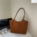 Caramel suede large tote bag with adjustable straps in a stylish lifestyle setting - Brown No Pendant