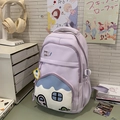 Lavender purple school backpack with creative house design pocket and yellow cloud charm - Purple Without Pendant