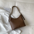 Handwoven deep brown bucket bag with adjustable strap and textured leather finish - Brown No Pendant