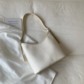 Handwoven cream white bucket bag in hobo style with adjustable leather shoulder strap - White Without Pendant