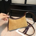 Vintage brown suede hobo bag with contrast leather trim and adjustable shoulder strap - Brown