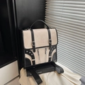 Sac à dos rétro beige et noir avec boucles vintage et détails de rivets stylés - Blanc Cassé