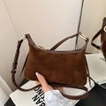 Retro dark brown suede underarm bag with smooth leather strap and golden hardware - Brown