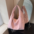 Bolso tote de pana rosa para mujer con rayas verticales y una correa de hombro minimalista - Rosa
